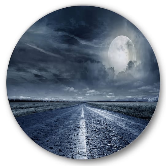 Designart - Asphalt Road Under Cloudy Full Moon II